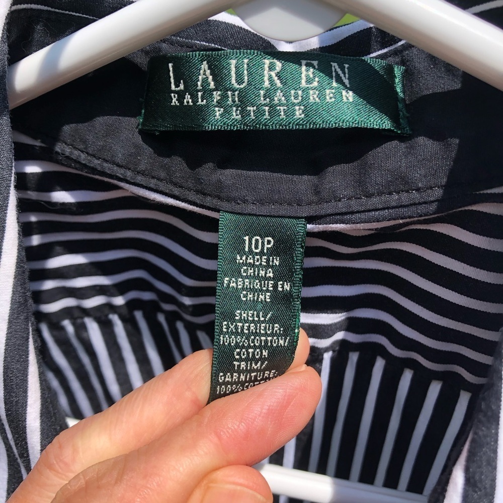 Lauren Ralph Lauren Black and White Striped Peplum Button Down Shirt - Picture 15 of 16
